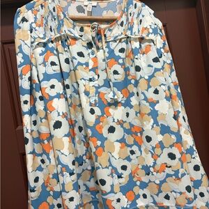 Joie Floral Blouse with Blue and Orange